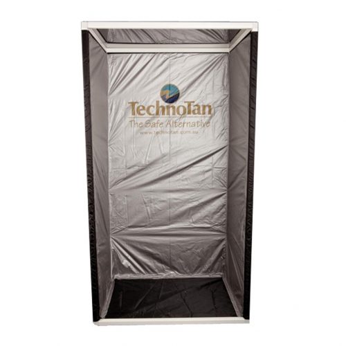 TechnoTan Semi Permanent Booth — Black curtain, vinyl floor